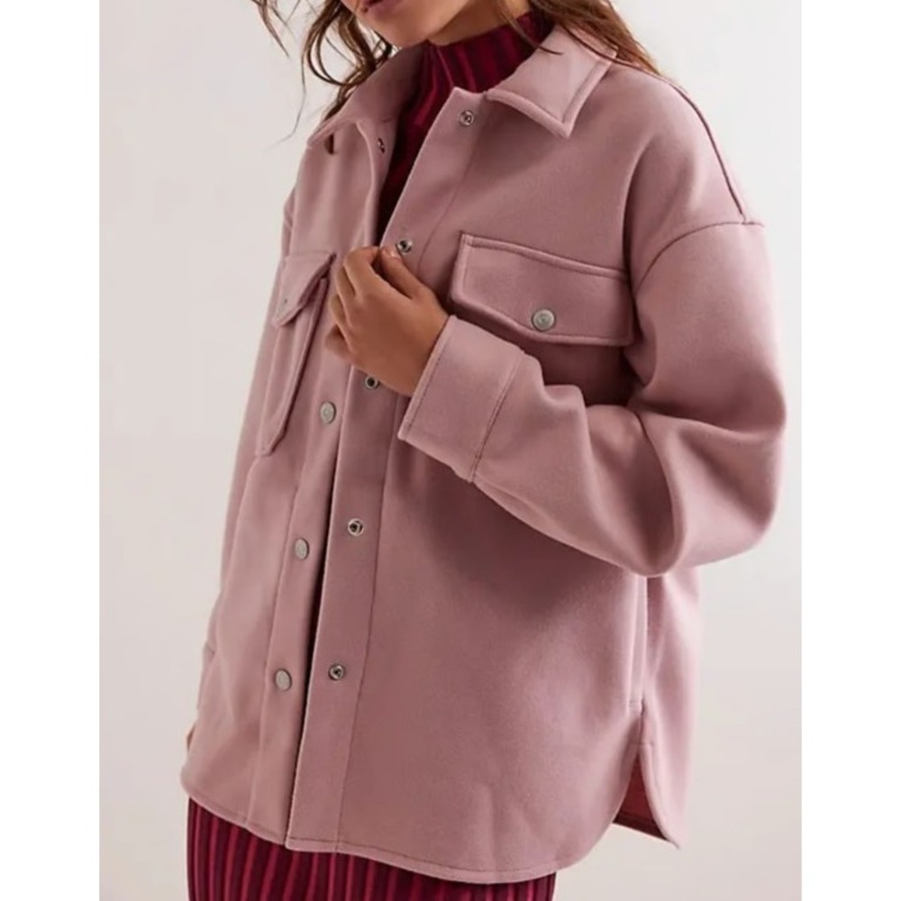 New Free People We The Free $168 Soft Lola Shirt Jacket Pink Boho Hipster Sz M‎